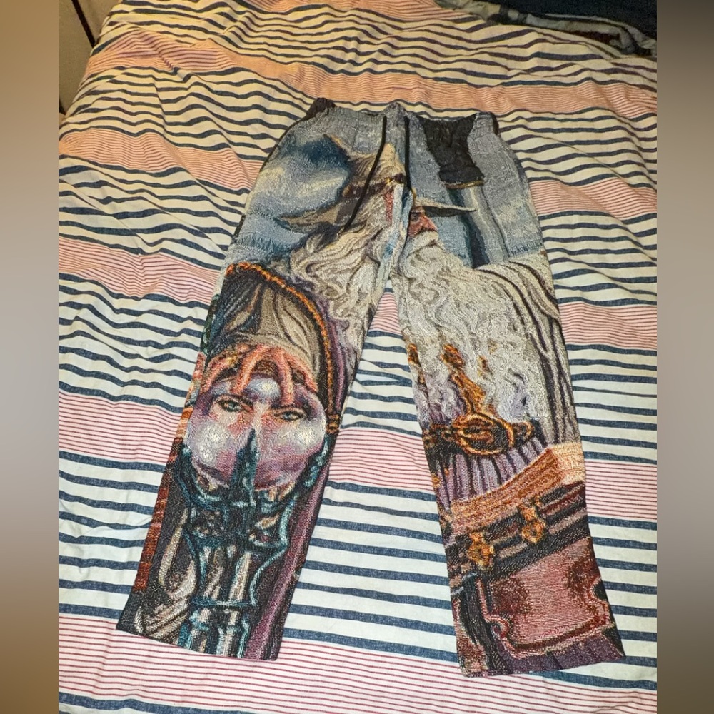 Retro Vert Artistic Tapestry Pants Dumbledor Graphic Pants Sz Medium